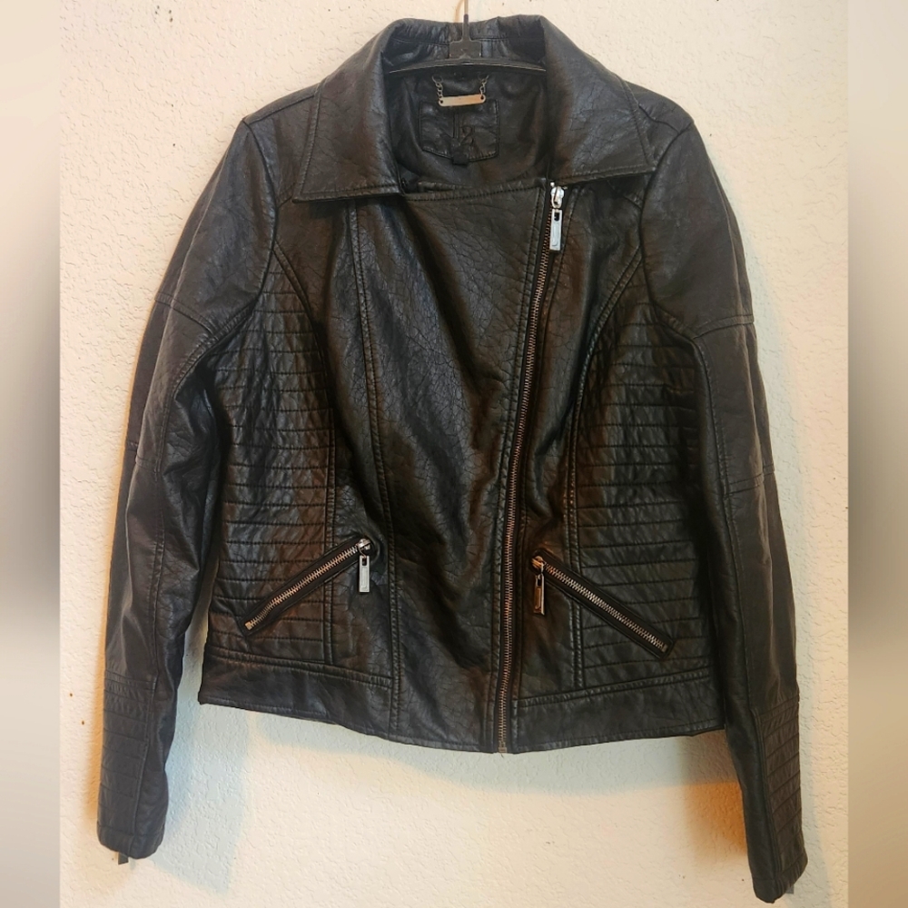 J2‎ by Jou Jou Black Faux Leather Moto Women's Jacket, Size M